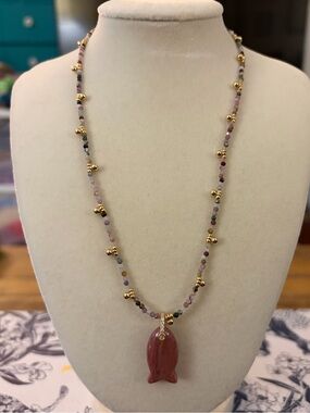 💖💛Pink Fish Pendant Multicolor Beaded Boho Luxe Statement Necklace